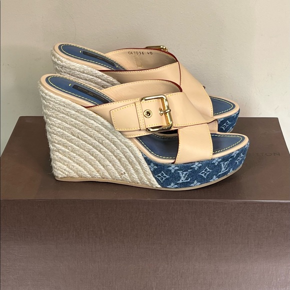 Louis Vuitton Denim Leather Wedge Sandal - Picture 7 of 15